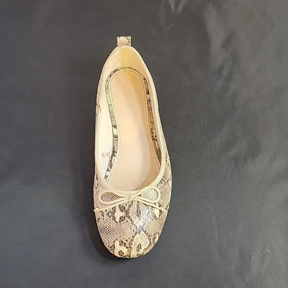 ZARA SQUARE TOE SLIP-ON ON BALLET SNAKE-PRINT FLAT